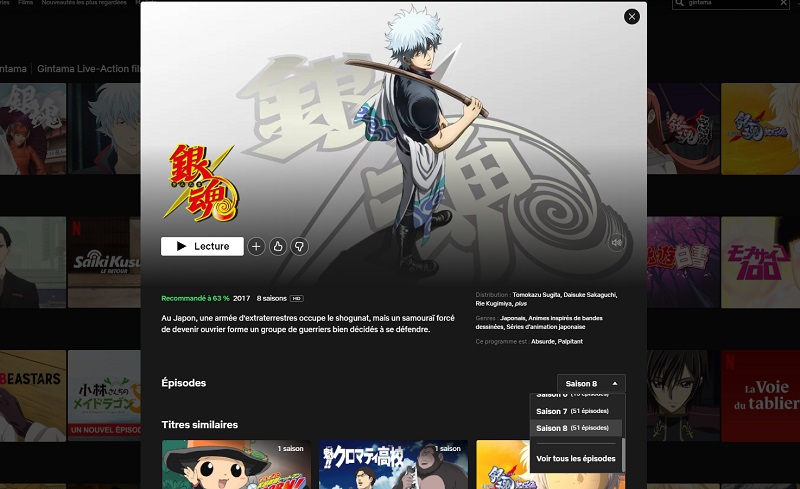 Comment voir les saisons 1 à 8 de Gintama sur Netflix en France ?