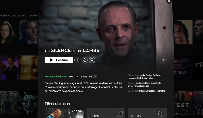 Comment voir Le Silence des Agneaux sur Netflix en France ?