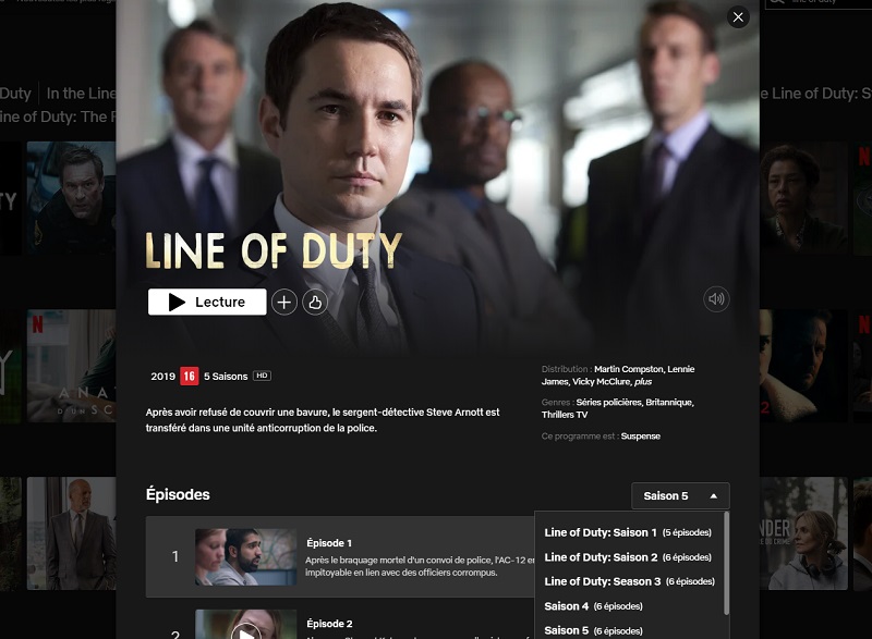 Comment regarder la série Line of Duty en VF sur Netflix en France ? (saison 1 à 5) 