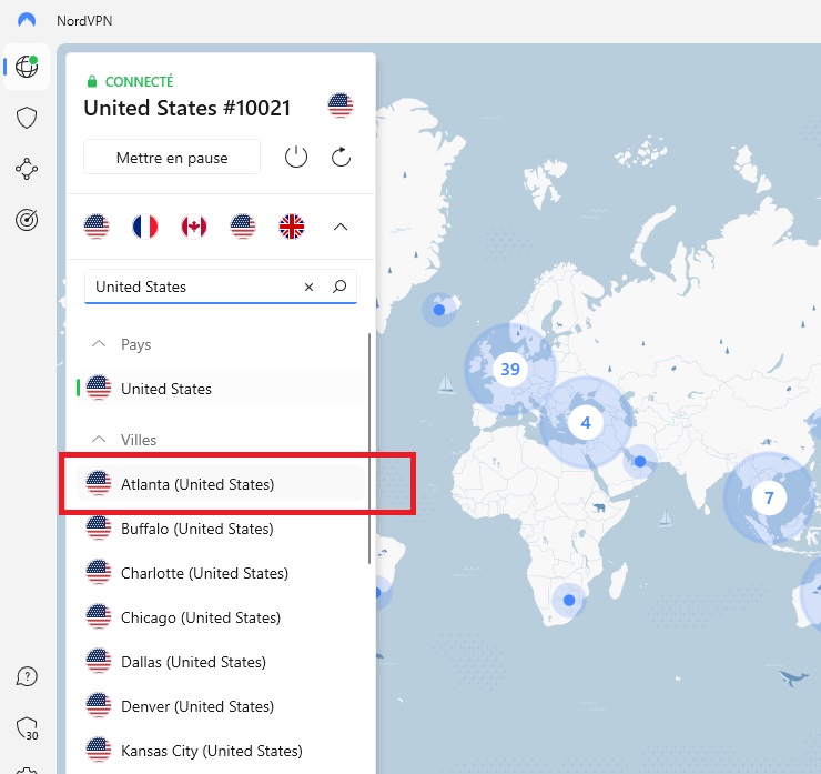 Choix des serveurs NordVPN