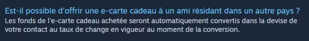 Steam carte cadeau Region lock