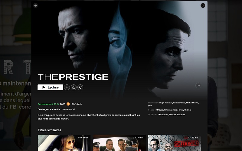 Comment voir Le Prestige sur Netflix en France ?