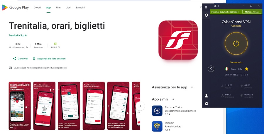 application Trenitalia version Italienne